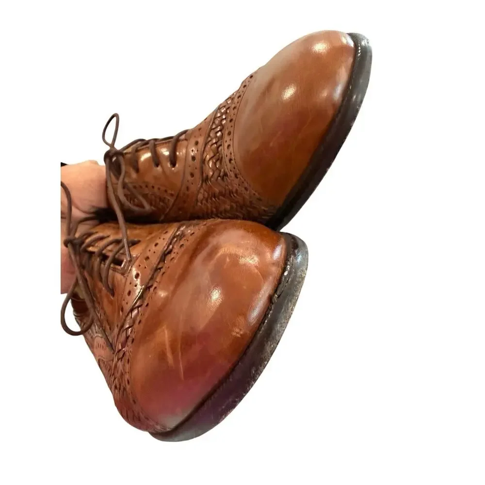 Mezlan Men's Woven Brown Leather Cap Toe Oxford Dress Shoes Size 8W Weaved